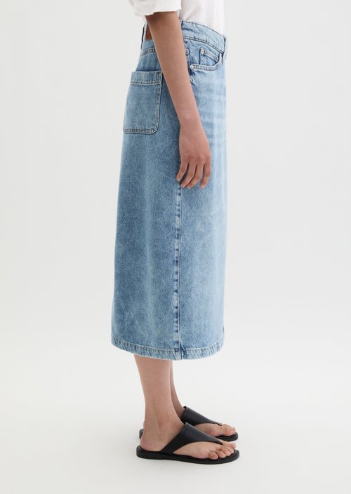 X-front denim skirt A-shape — Light Blue