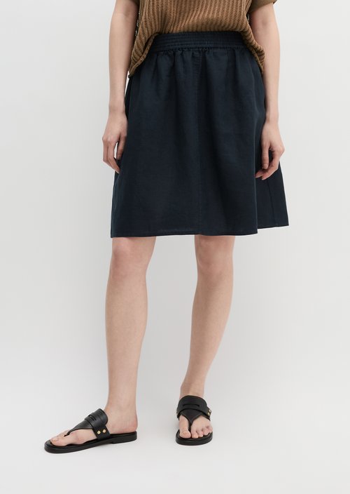 Linen skirt flared — Deep Night Blue