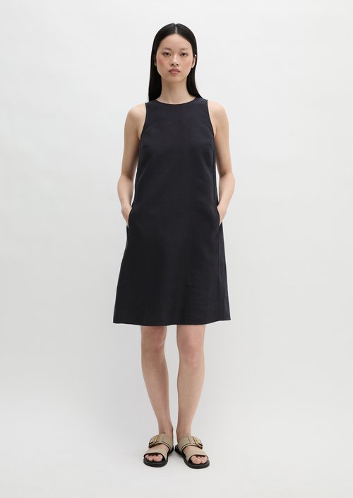 Linen sheath dress shaped — Deep Night Blue
