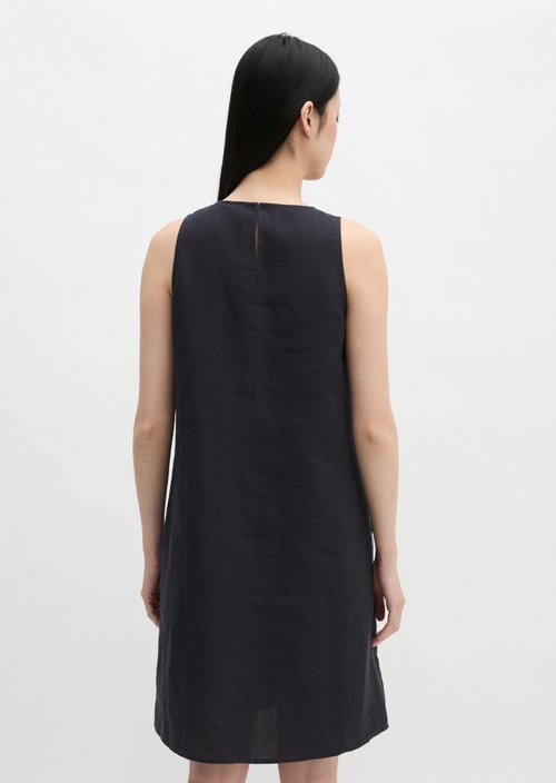 Linen sheath dress shaped — Deep Night Blue