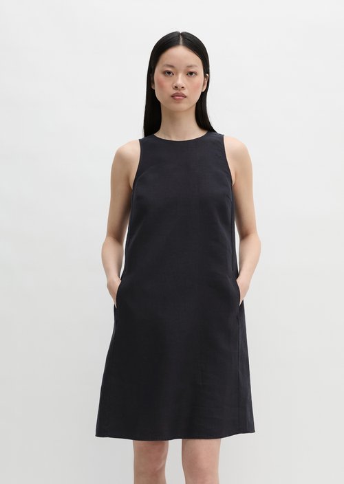 Linen sheath dress shaped — Deep Night Blue