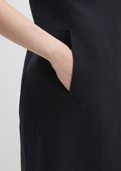 Linen sheath dress shaped — Deep Night Blue