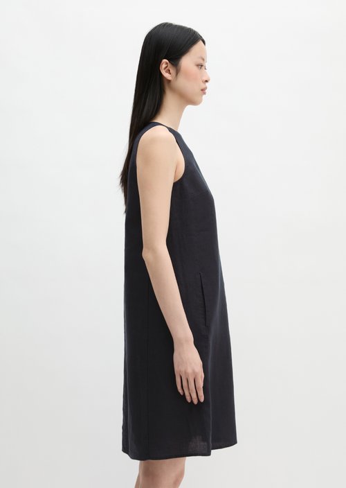 Linen sheath dress shaped — Deep Night Blue