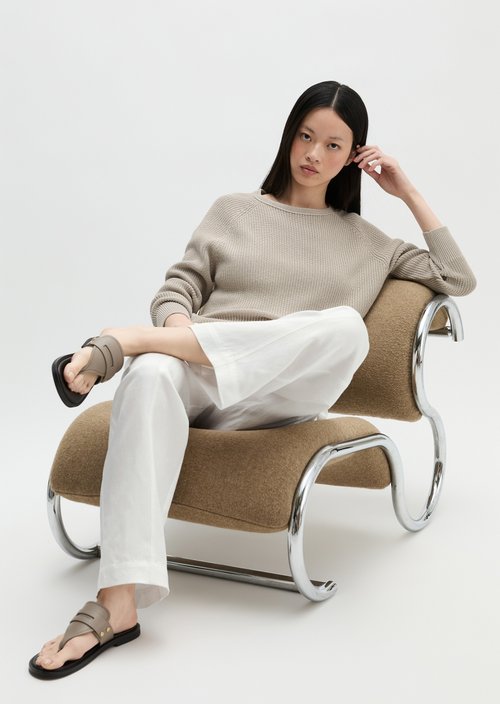 Round neck sweater loose — Linen Beige