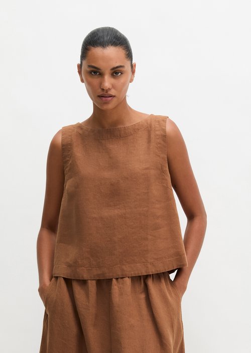 Sleeveless linen blouse regular — Burnt Brown