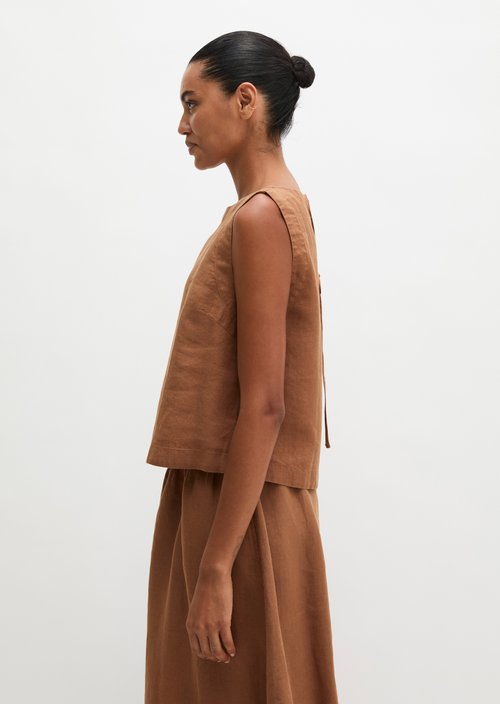 Sleeveless linen blouse regular — Burnt Brown