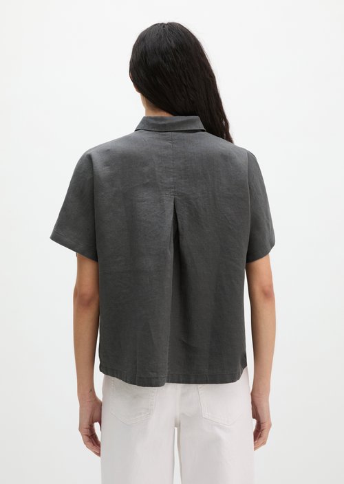 Regular short-sleeved linen blouse — Oxide Grey