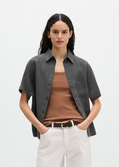 Regular short-sleeved linen blouse — Oxide Grey
