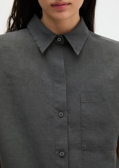Regular short-sleeved linen blouse — Oxide Grey