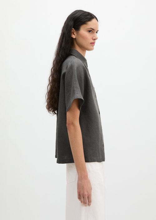 Regular short-sleeved linen blouse — Oxide Grey