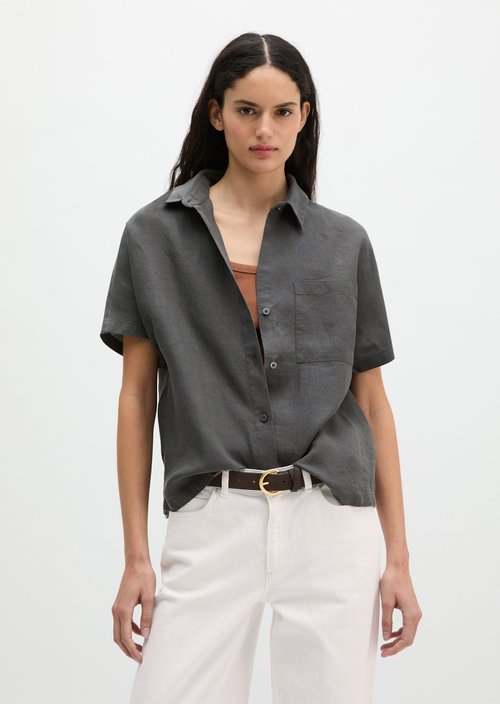 Regular short-sleeved linen blouse — Oxide Grey