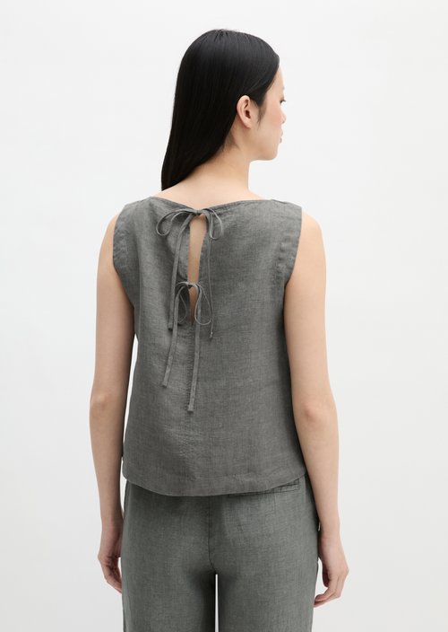 Sleeveless linen blouse regular — Slate Grey Melange