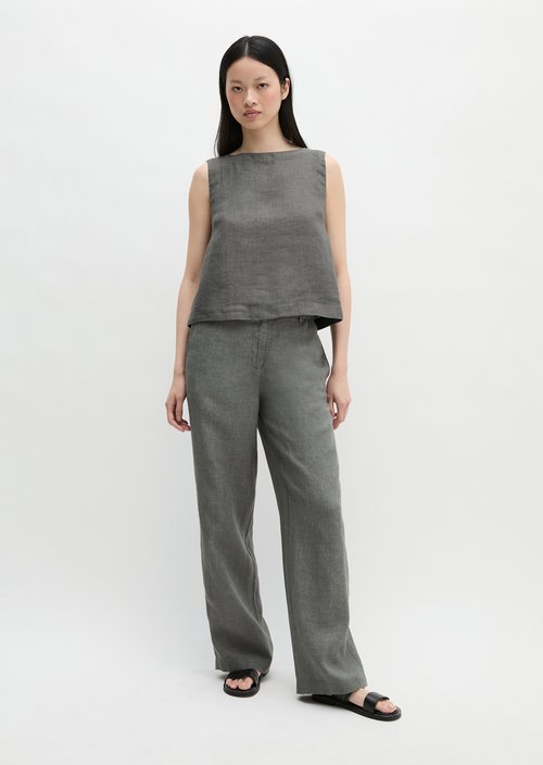 Sleeveless linen blouse regular — Slate Grey Melange