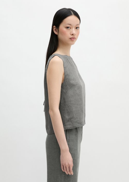 Sleeveless linen blouse regular — Slate Grey Melange
