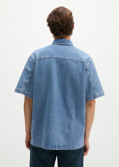 Regular short-sleeved denim shirt — Medium Blue