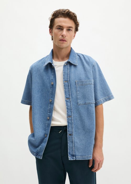 Regular short-sleeved denim shirt — Medium Blue