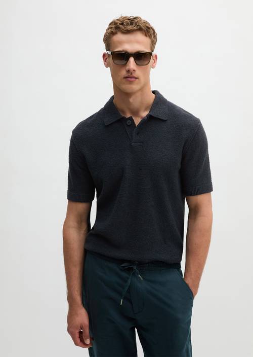 Bouclé-Poloshirt regular Dark Navy in Frontalansicht