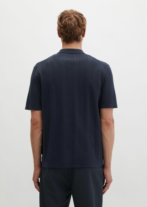 Short sleeve fine knit shirt DFB Travel Collection — Deep Night Blue