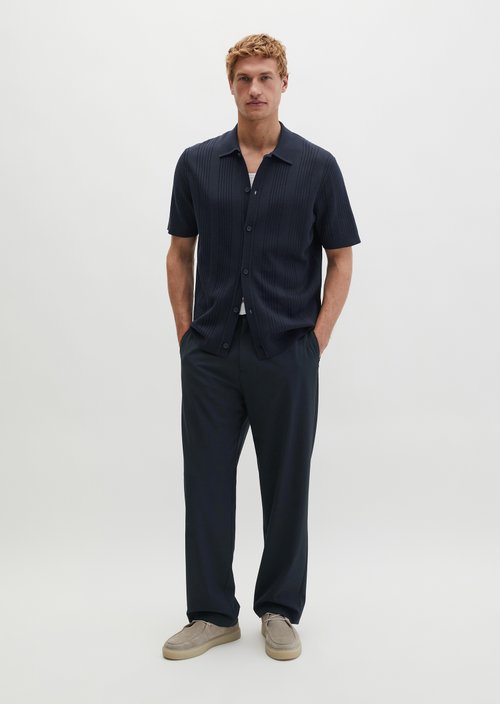 Short sleeve fine knit shirt DFB Travel Collection — Deep Night Blue