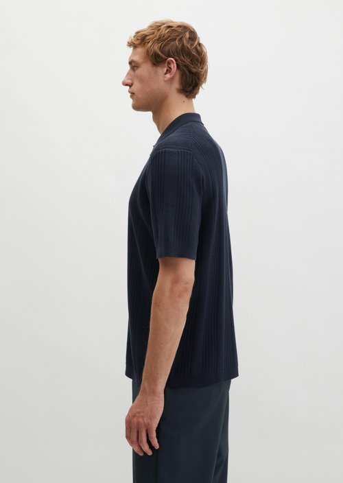 Short sleeve fine knit shirt DFB Travel Collection — Deep Night Blue