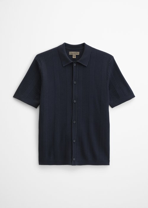 Short sleeve fine knit shirt DFB Travel Collection — Deep Night Blue