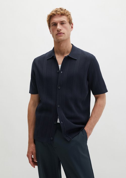 Short sleeve fine knit shirt DFB Travel Collection — Deep Night Blue