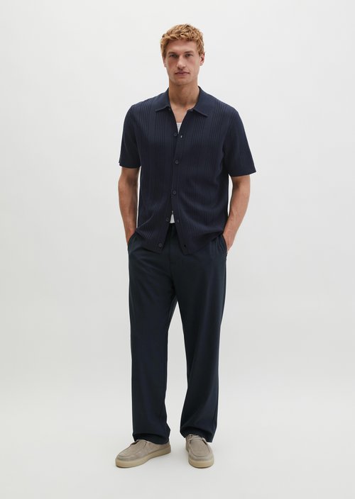 Short-sleeved fine knit shirt Travel Collection — Deep Night Blue
