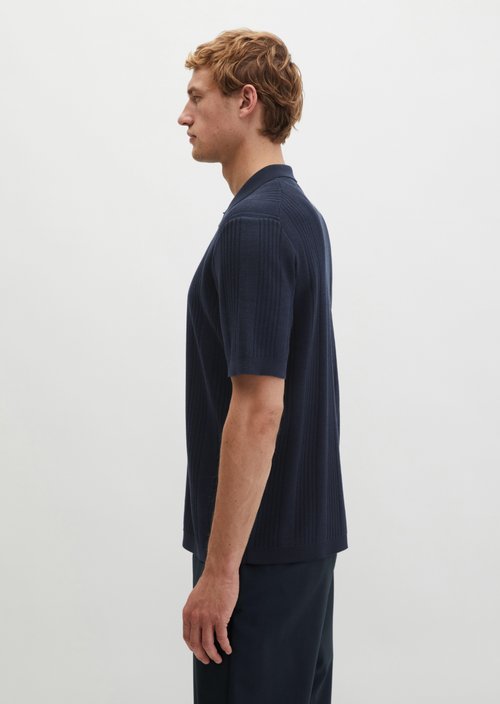 Short-sleeved fine knit shirt Travel Collection — Deep Night Blue
