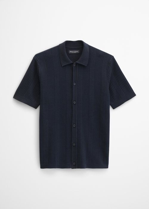 Short-sleeved fine knit shirt Travel Collection — Deep Night Blue