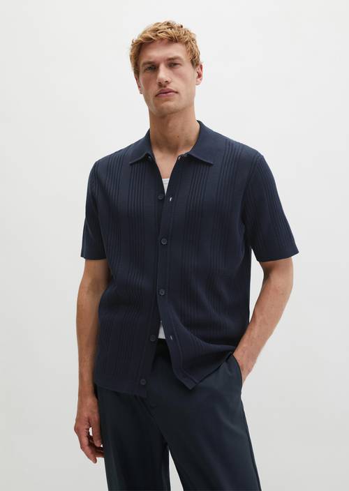 Kurzarm-Feinstrickshirt Travel Collection Deep Night Blue in Frontalansicht