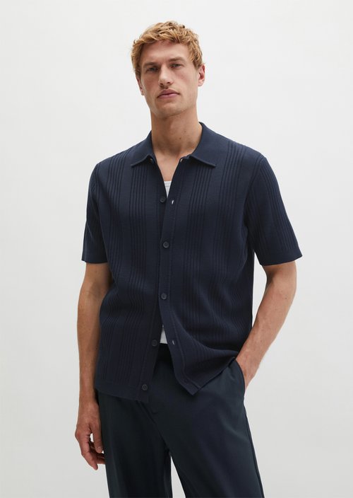 Short-sleeved fine knit shirt Travel Collection — Deep Night Blue