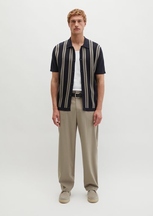 Short sleeve fine knit shirt DFB Travel Collection — Deep Night Blue
