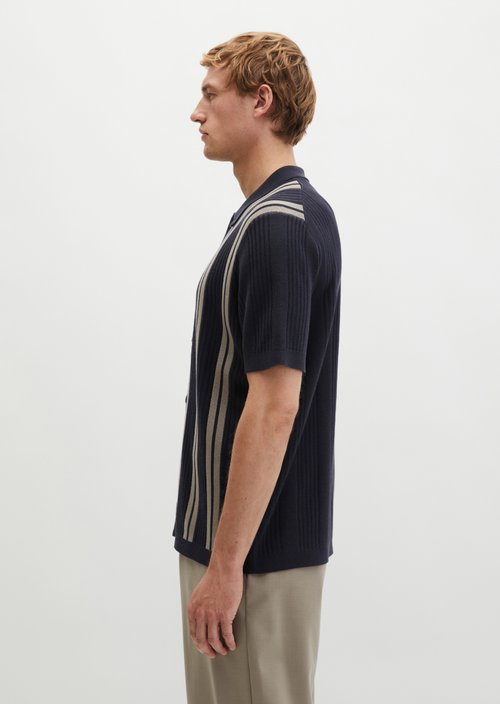 Short sleeve fine knit shirt DFB Travel Collection — Deep Night Blue