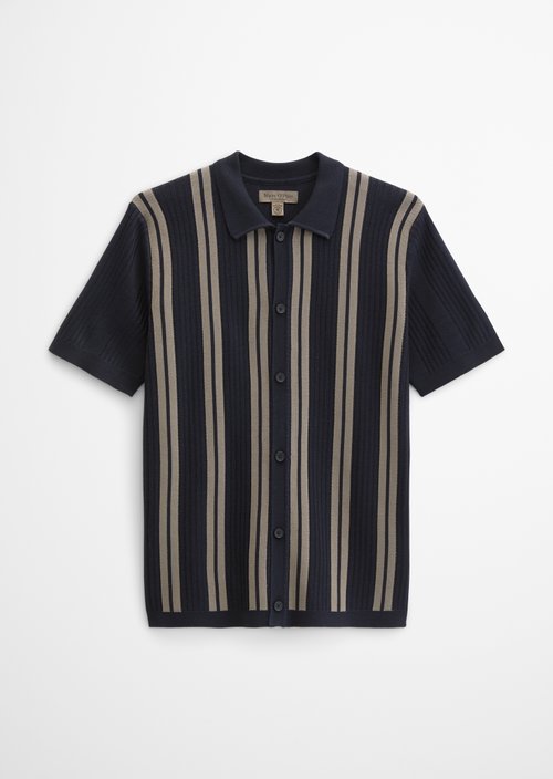 Short sleeve fine knit shirt DFB Travel Collection — Deep Night Blue