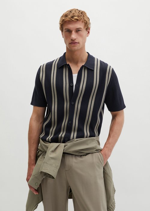 Short sleeve fine knit shirt DFB Travel Collection — Deep Night Blue