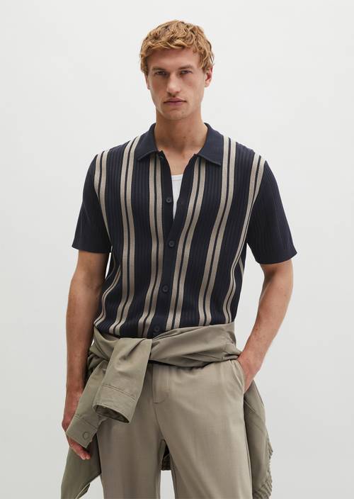 T-shirt à manches courtes en maille fine Travel Collection Deep Night Blue en vue de face