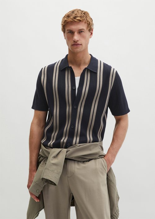Short-sleeved fine knit shirt Travel Collection — Deep Night Blue