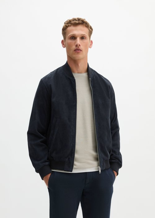 Leather jacket regular — Dark Navy