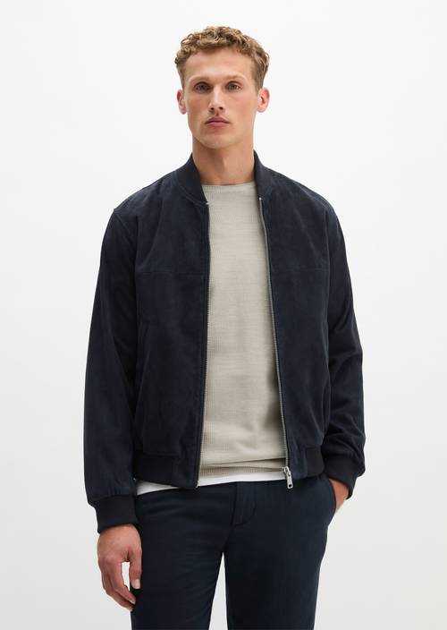 Leather jacket regular Dark Navy in front view