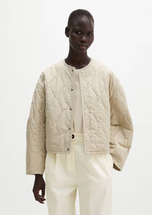Baumwoll-Steppjacke relaxed Linen Beige in Frontalansicht