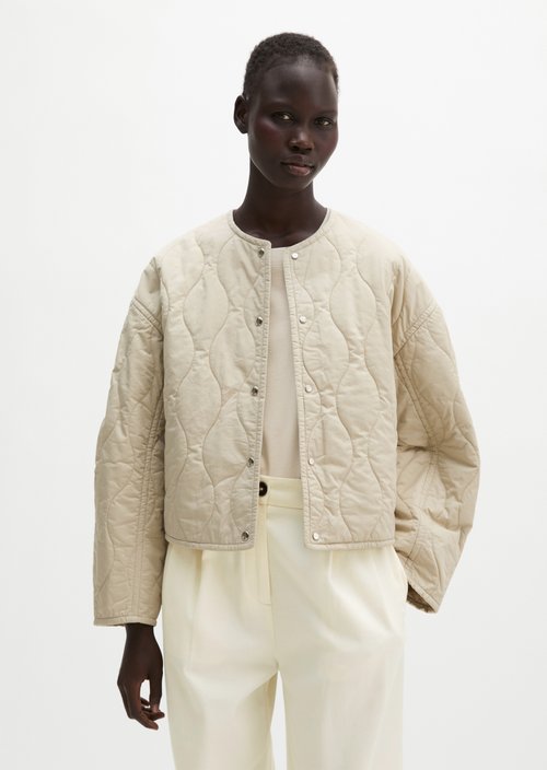 Relaxed cotton quilted jacket — Linen Beige