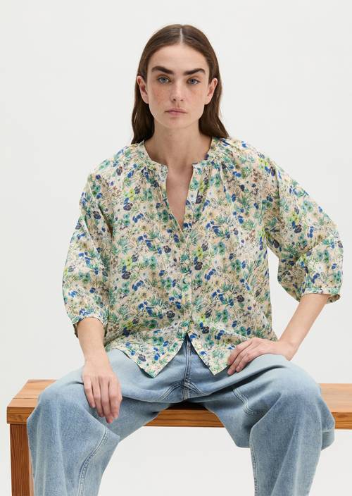 Blouse imprimée relaxed Light Beige en vue de face