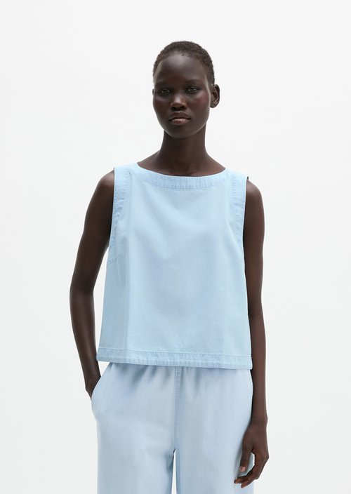 Relaxed cropped blouse top — Light Blue