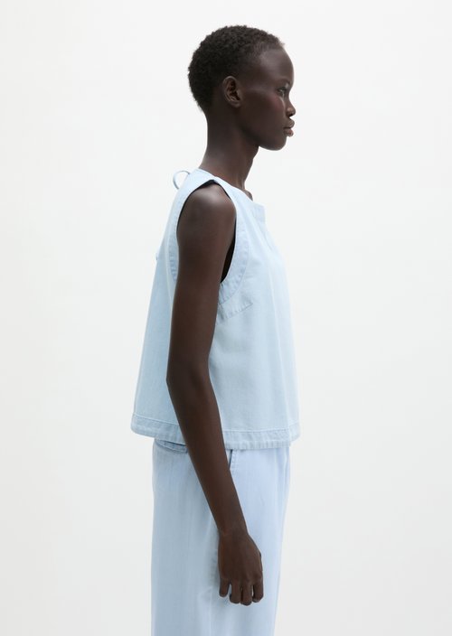 Relaxed cropped blouse top — Light Blue