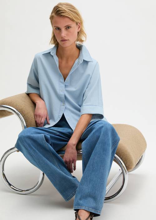 Blouse en denim relaxed Light Blue en vue de face
