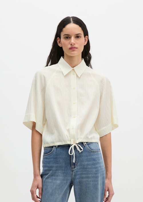 Relaxed short-sleeved crinkle blouse — White