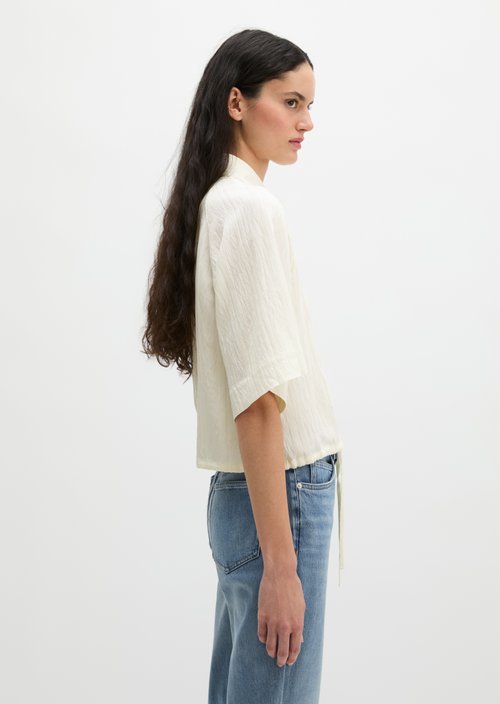 Relaxed short-sleeved crinkle blouse — White