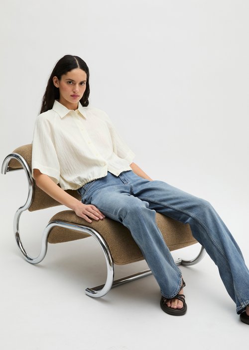 Relaxed short-sleeved crinkle blouse — White
