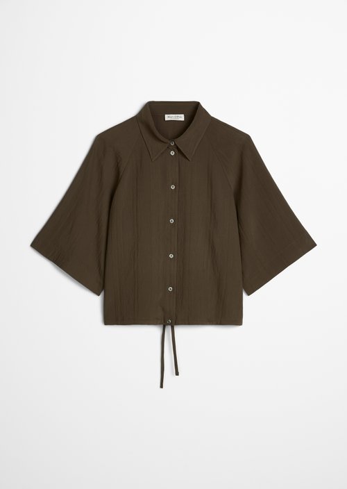 Relaxed short-sleeved crinkle blouse — Dark Brown