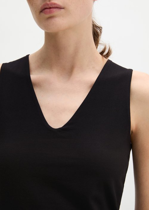 Slim-Fit V-Neck Top — Black